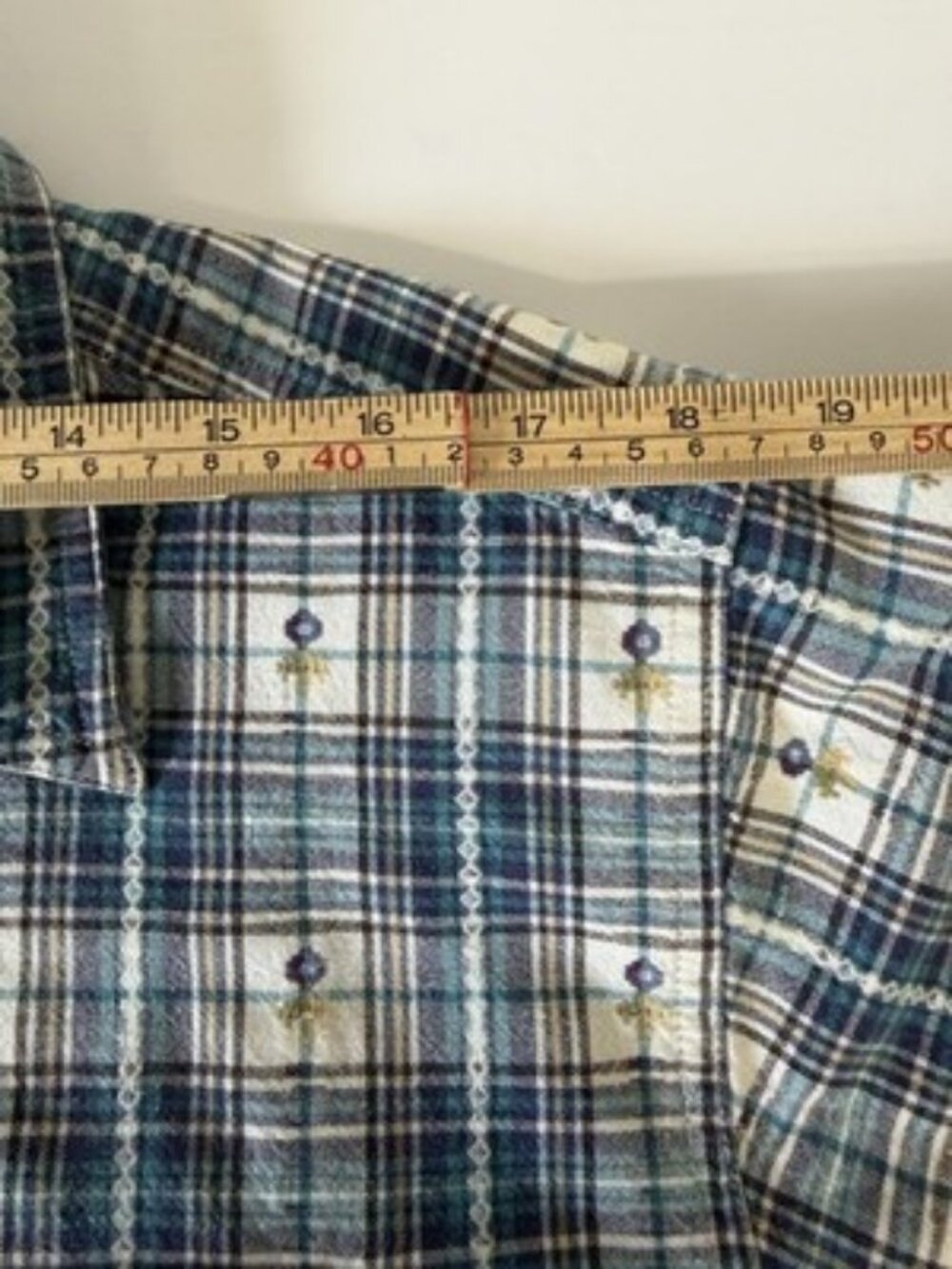 Bobbie Brooks Top Womens XL Blue Plaid Embroidered Short Sleeve Button Up Shirt - Picture 5 of 12